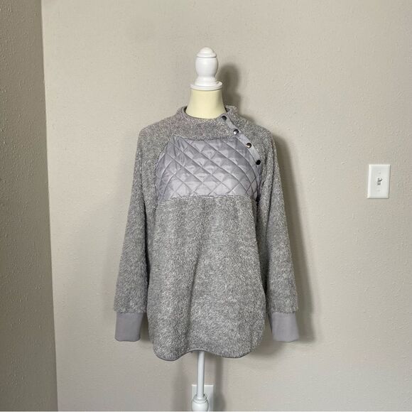 Eden Ruth Gray Quilted Fleece Pullover Sweatshirt Women's Size Large - Picture 9 of 16